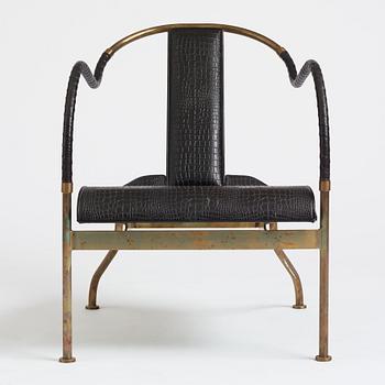 Mats Theselius, an "El Rey" brass and black leather armchair, Källemo, Sweden post 1999.