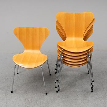 ARNE JACOBSEN, stolar 7 st, ”Sjuan”, Fritz Hansen, Danmark, 1900-talets slut.