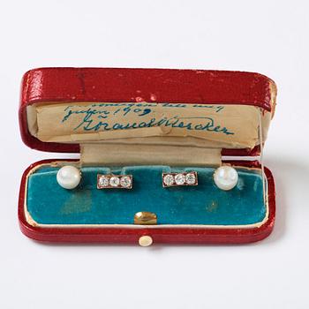 A pair of jewelled, pearl and gold Imperial presentation cufflinks by Constantine Nicholls Ewing, St Petersburg ,