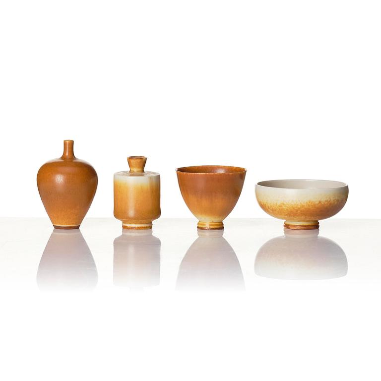 Berndt Friberg, a set of 10 stoneware vases and 2 bowls, Gustavsberg Studio, Sweden, 1960s.