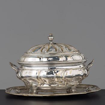 A Rococo tureen with cover and stand by Caspar Liendenberg, Stockholm 1768 (privilege in Stockholm 1745).