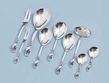 1082. A Georg Jensen set of 9 "Blossom" servers, Copenhagen, the major part 1933-44.