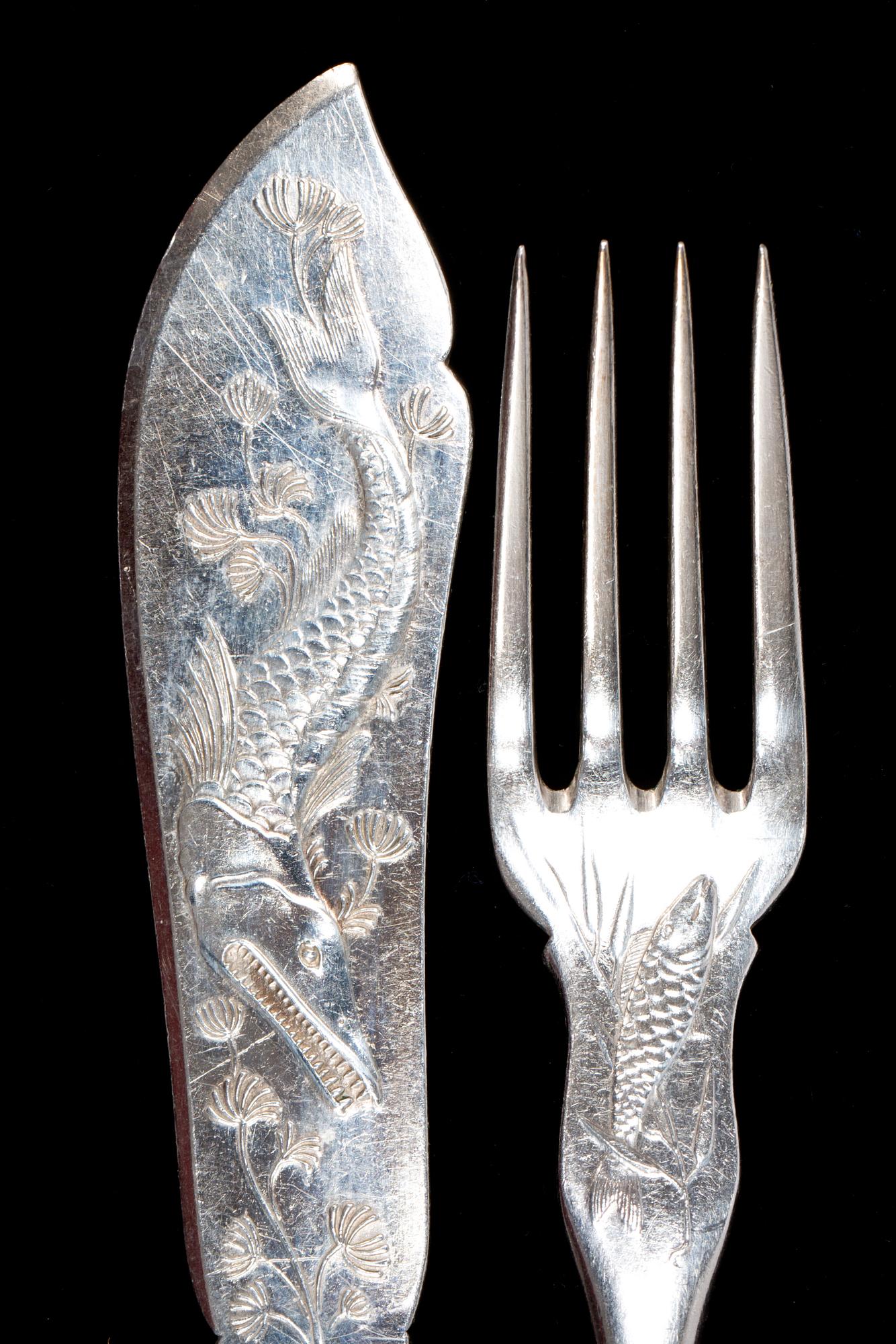 FISKBESTICK, 12+12 delar, nysilver.