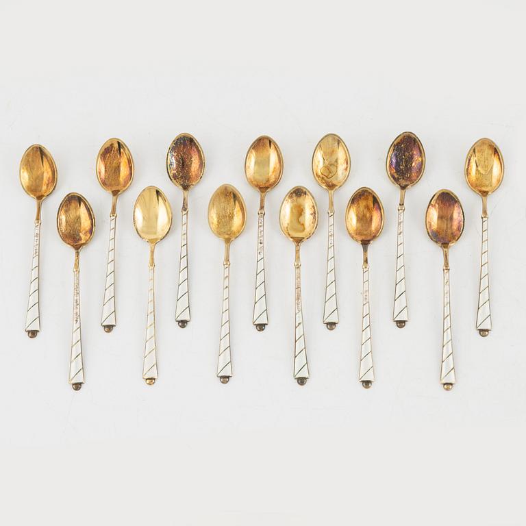 Thirteen Sterling Silver Enamelled Spoons, Denmark, circa mid-20th Century.