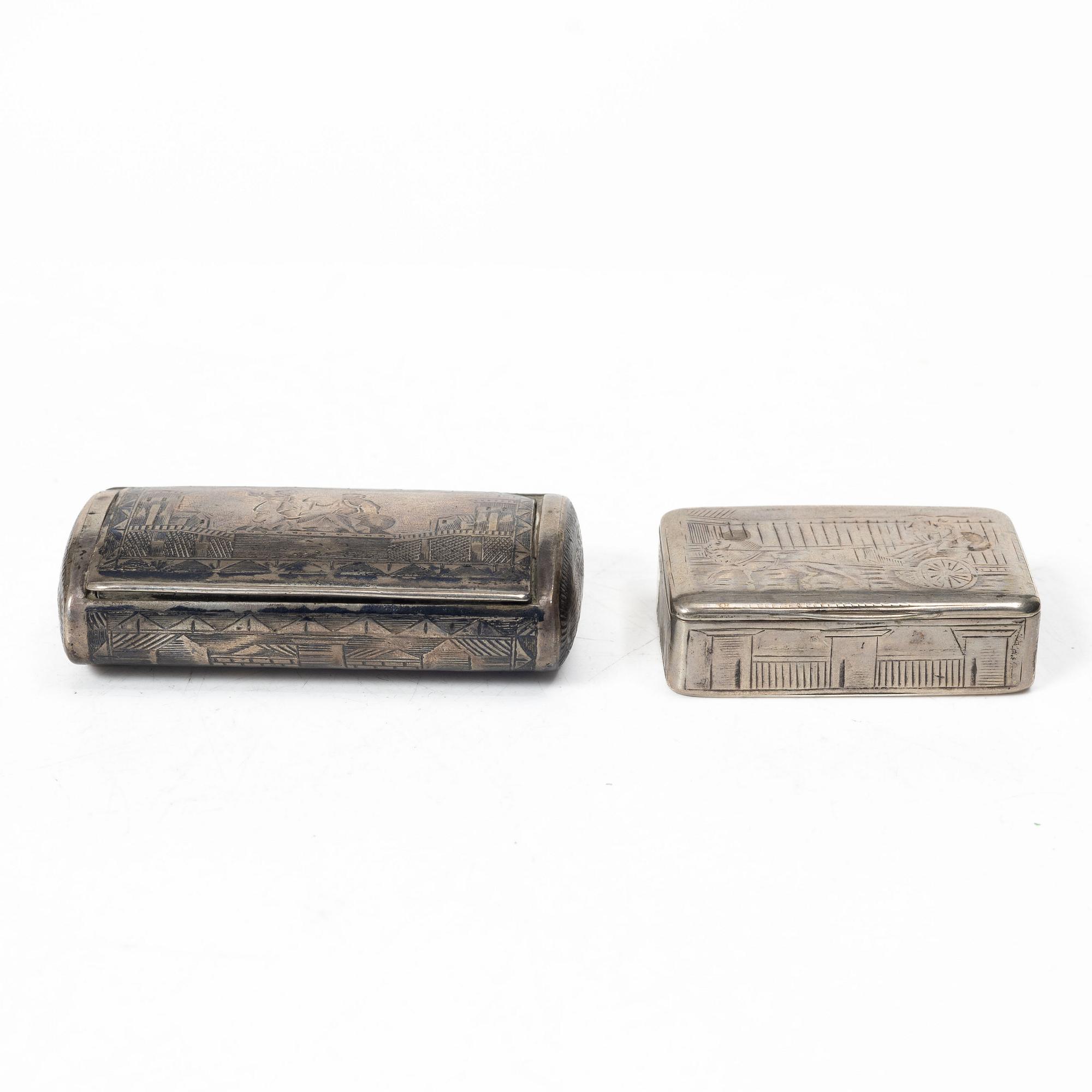 Two Russian silver boxes, Moscow 1830s.