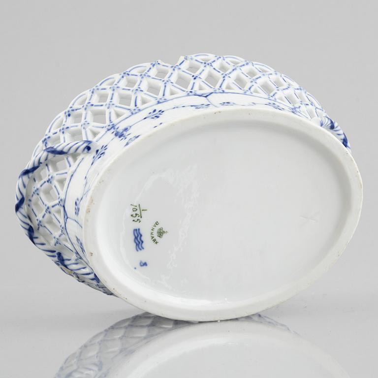 A 'Blue Fluted Full Lace' porcelain fruit basket, Royal Copenhagen, model 1055, 1893-1900.