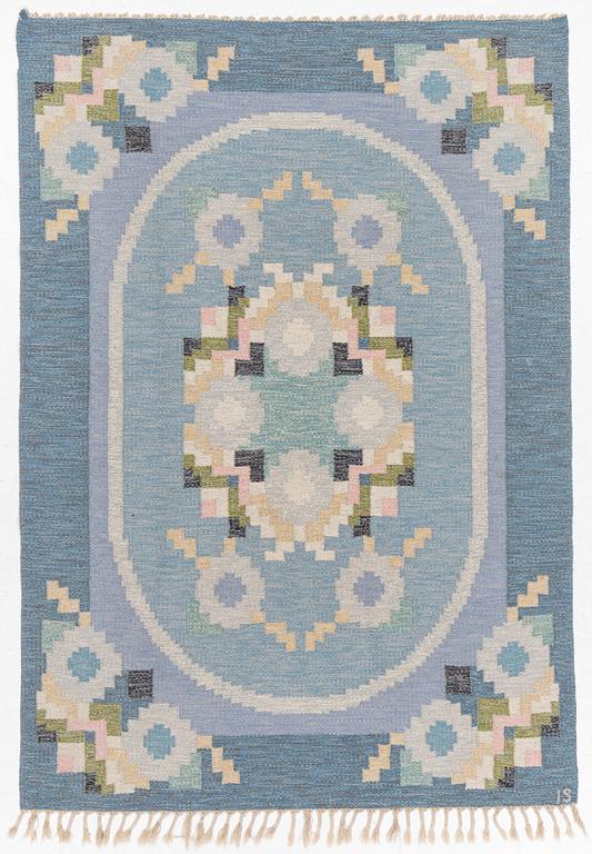 Ingegerd Silow, a carpet, 'Malmsjön' flat weave, c 238 x 166 cm, signed IS.