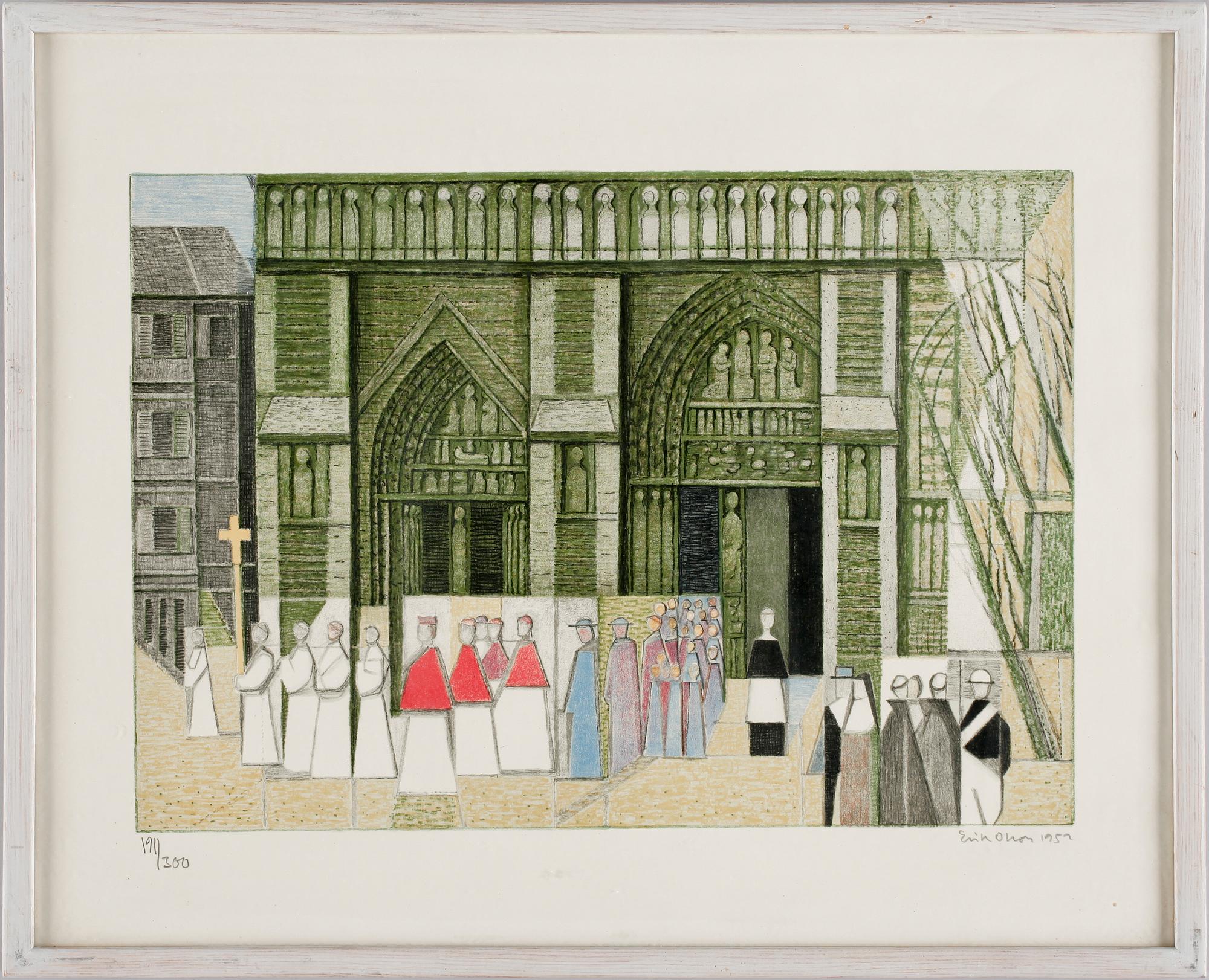 ERIK OLSON, färglitografi. Sign o dat 1959. Numr 191/300.