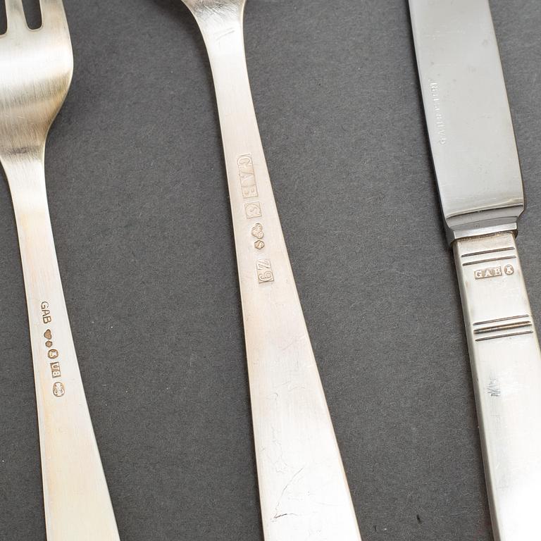 JACOB ÄNGMAN, besticksuppsättning, 63 delar, silver, "Rosenholm". GAB, Stockholm, 1900-talets mitt.