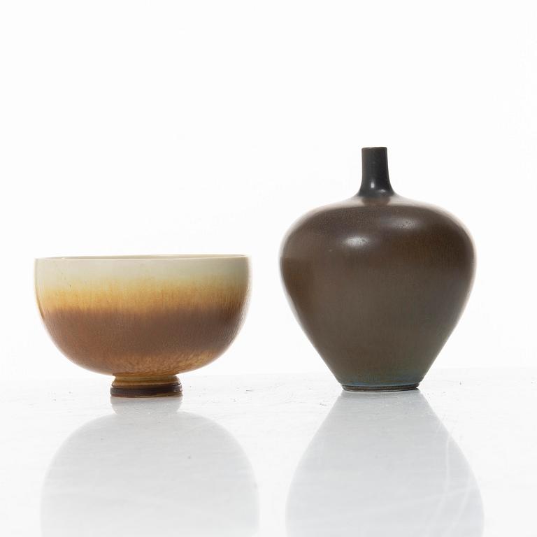 Berndt Friberg, a stoneware vase and a bowl, Gustavsberg Studio 1965 and 1968.