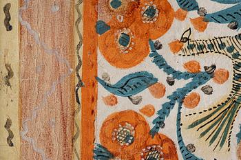 Textile paintings, a pair, so-called rooster paintings, Sunnerbo school, Småland, first half of the 19th century.