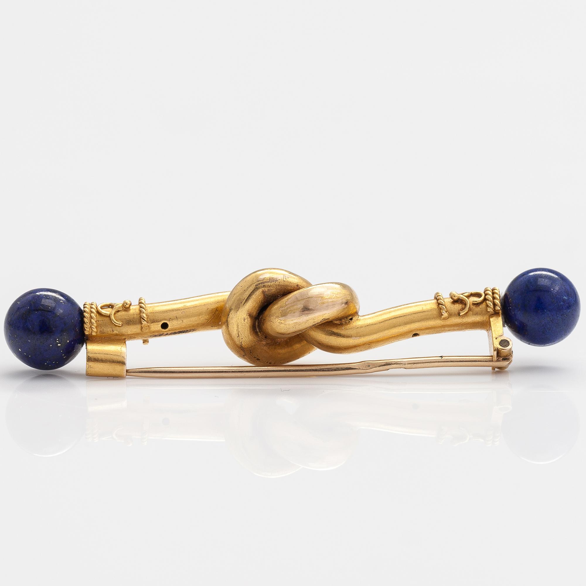 BROSCH, 14K och 18K guld, lapis lazuli.