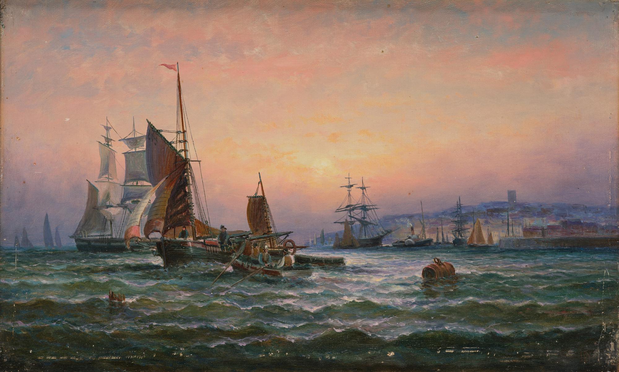 Ships at sunset.