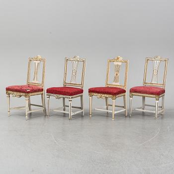 Four late gustavian chairs from Lindome, around the year 1800.