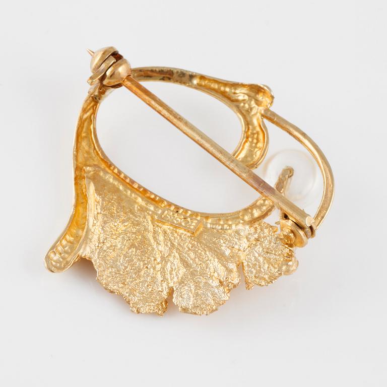 BROSCH, 14K guld samt odlad pärla, stämplad OE. Vikt 3,6 gram.