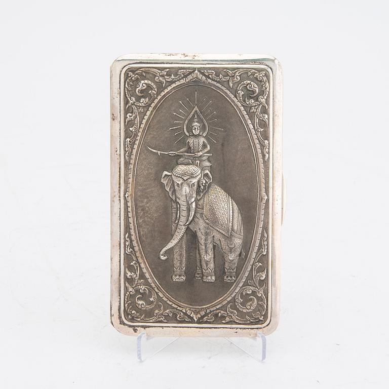 A possibly Indian 20th century silver cigarette case, weight 226 grams.