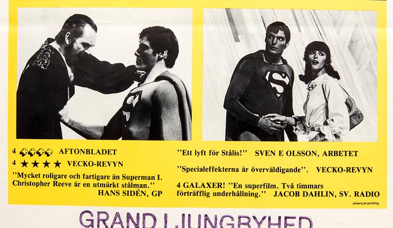 Filmaffischer 2 st. Sverige "Superman The movie" 1978 och "Superman II- Äventyret fortsätter" 1980.