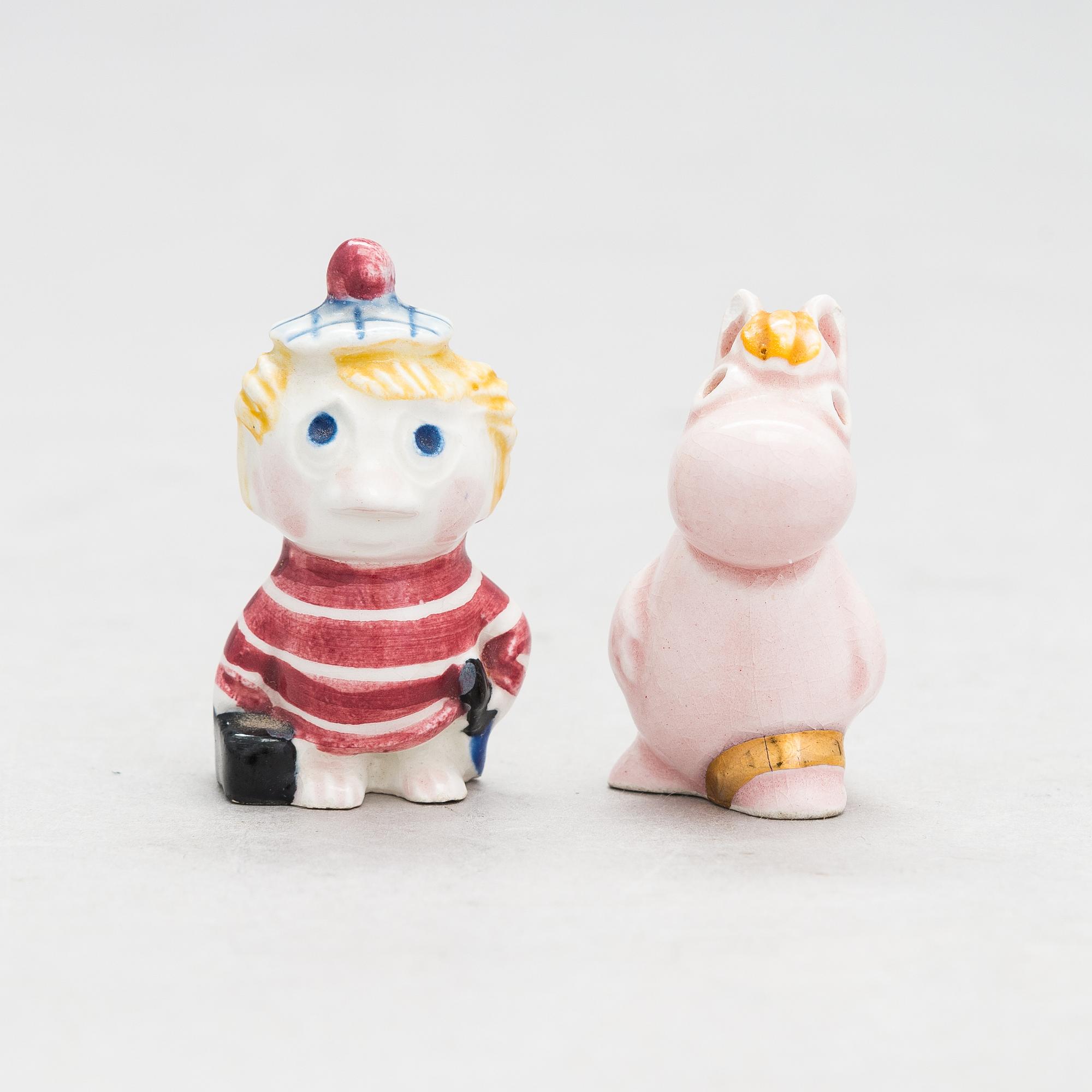 Leo Tykkyläinen, figuriner, 2 st, keramik, Mumin, Finland, 1950-tal.