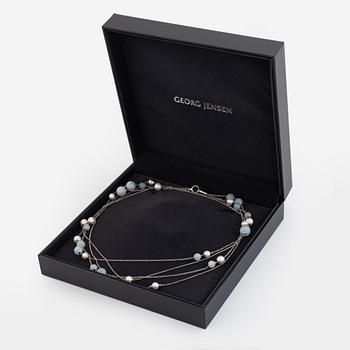 Georg Jensen, cultured pearl and aquamarine silver necklace.