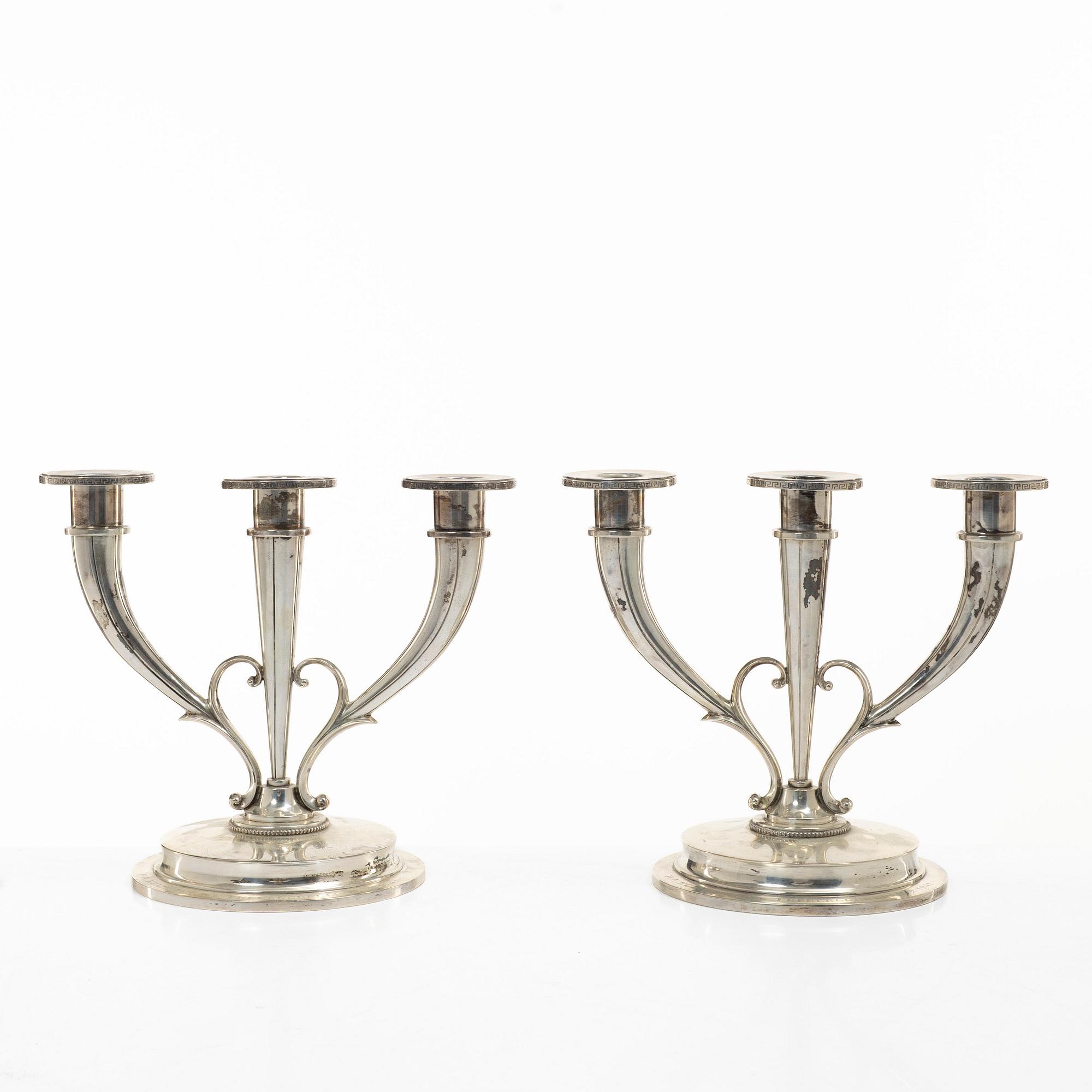 Candelabra, a pair, silver, A Frisch, Norway, first half of the 20th century.
