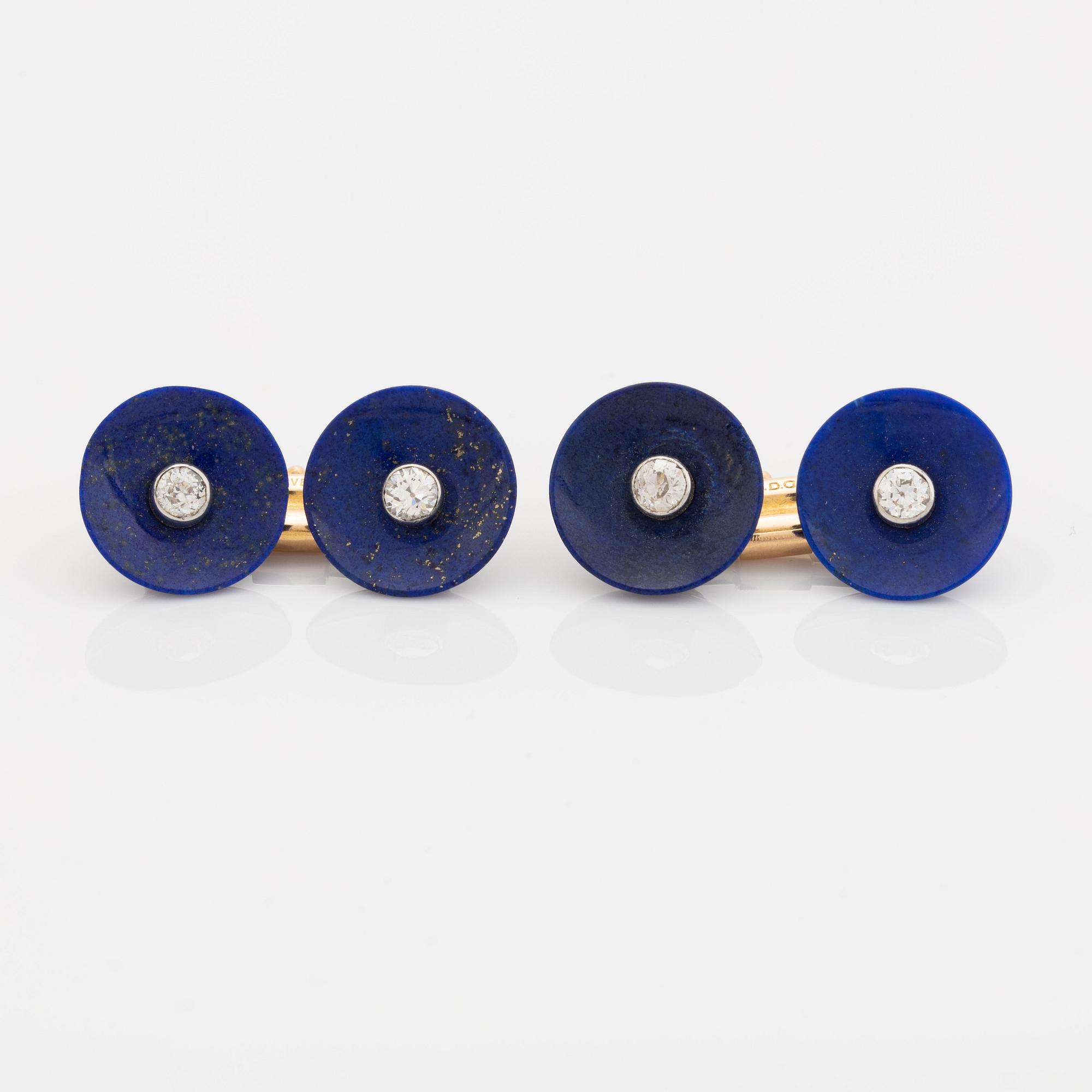 Lapis lazuli and old cut diamond cufflinks and shirt buttons.