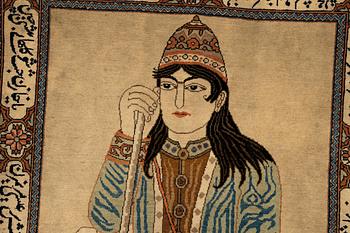 A rug, semi-antique Kashan figural, ca 105 x 79,5 cm.