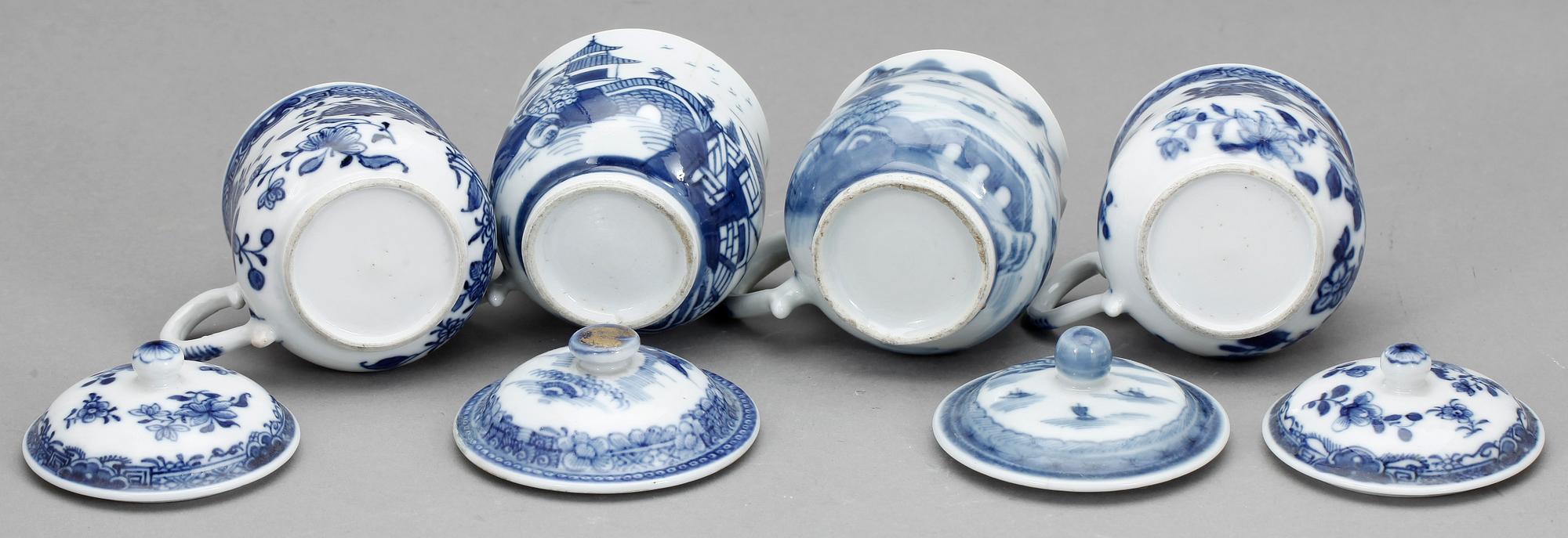 CREMEKOPPAR, 4 st, porslin, Kina, porslin, Kina, 1700-/1800-tal.