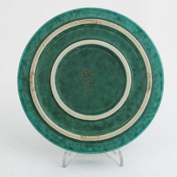 Wilhelm Kåge, vaser 2 st samt fat, "Argenta", Gustavsberg, 1900-talets mitt.