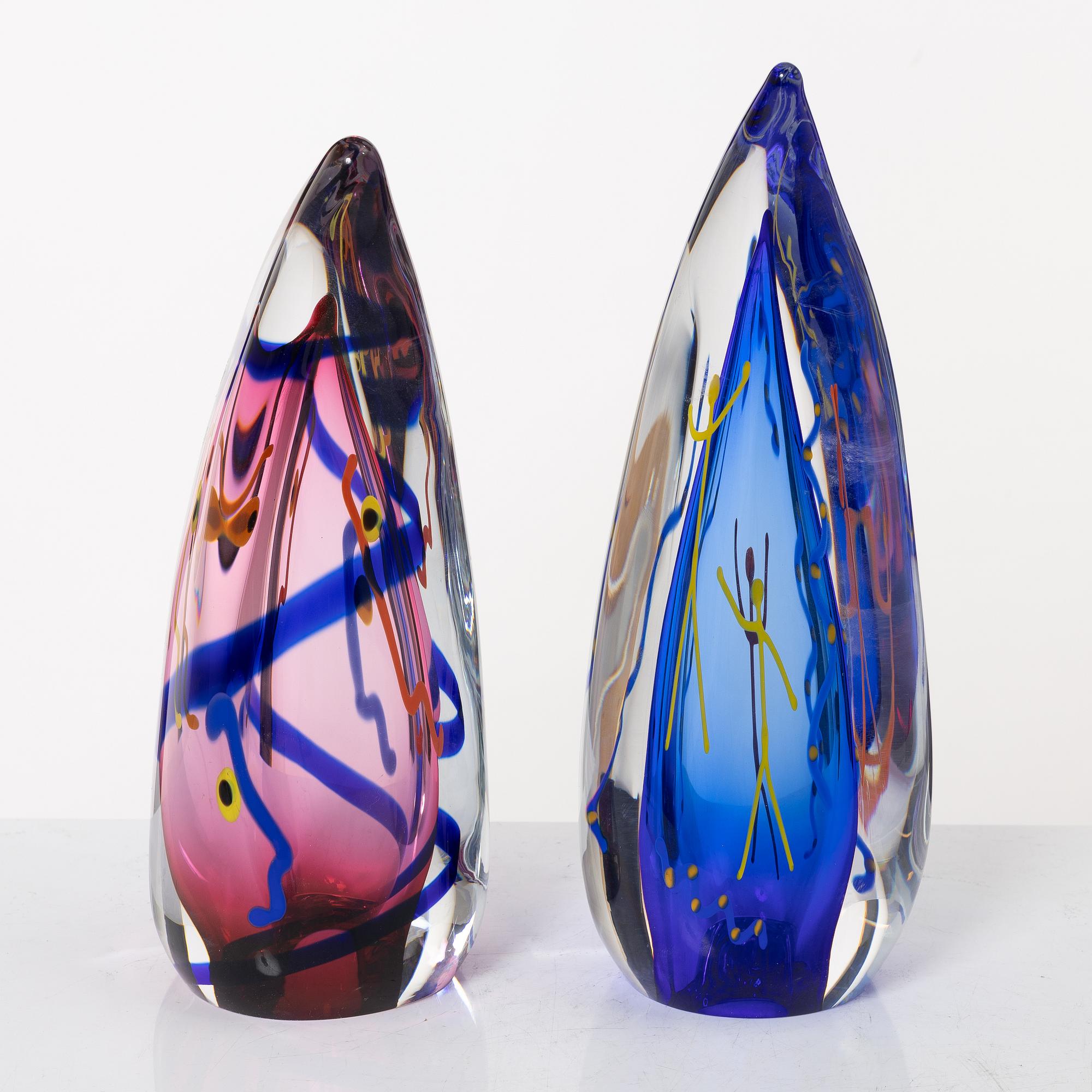 Carlos R Pebaqué, two glass sculptures, Gullaskruf, 1999.