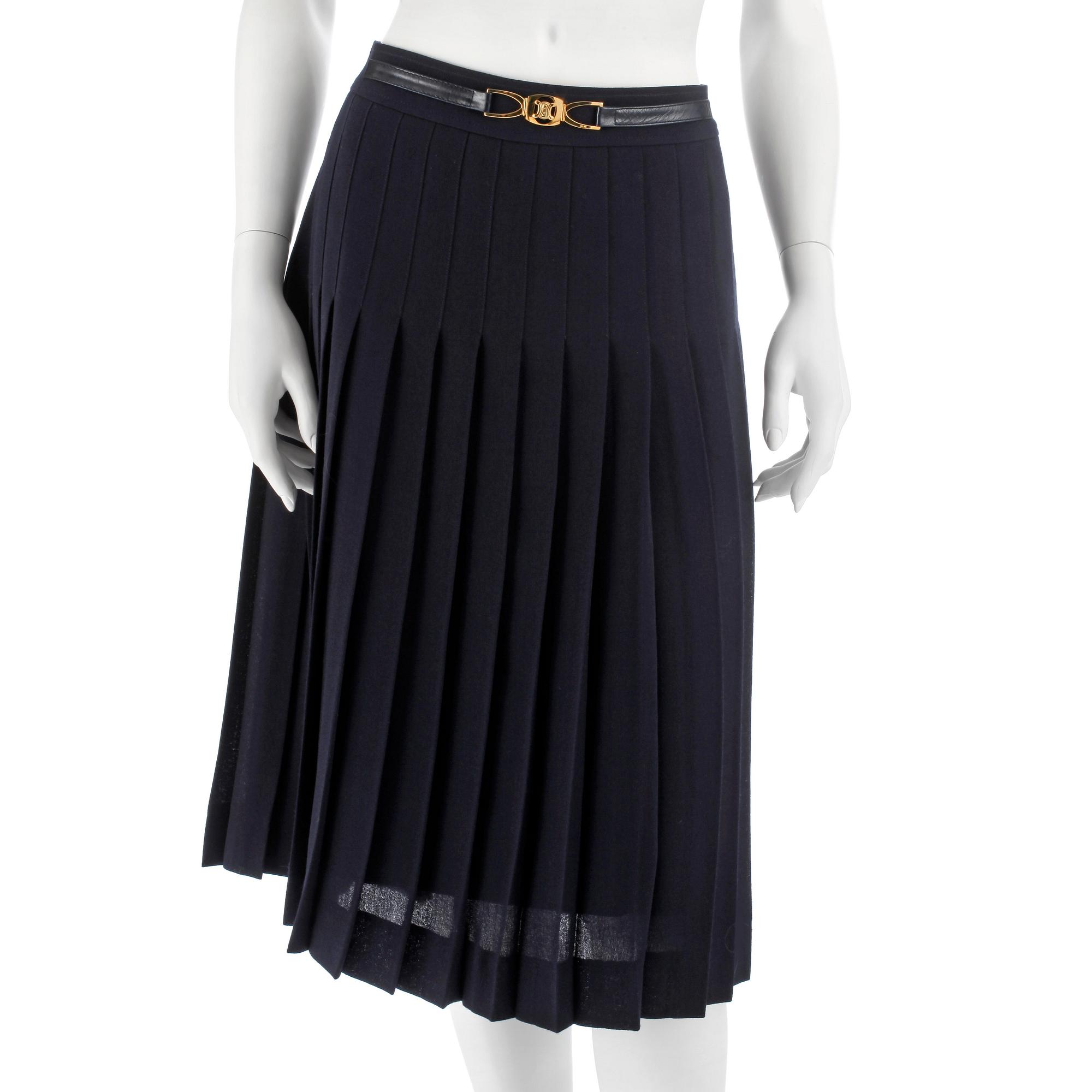 CÉLINE, a blue woolblend pleated skirt. Size 44.