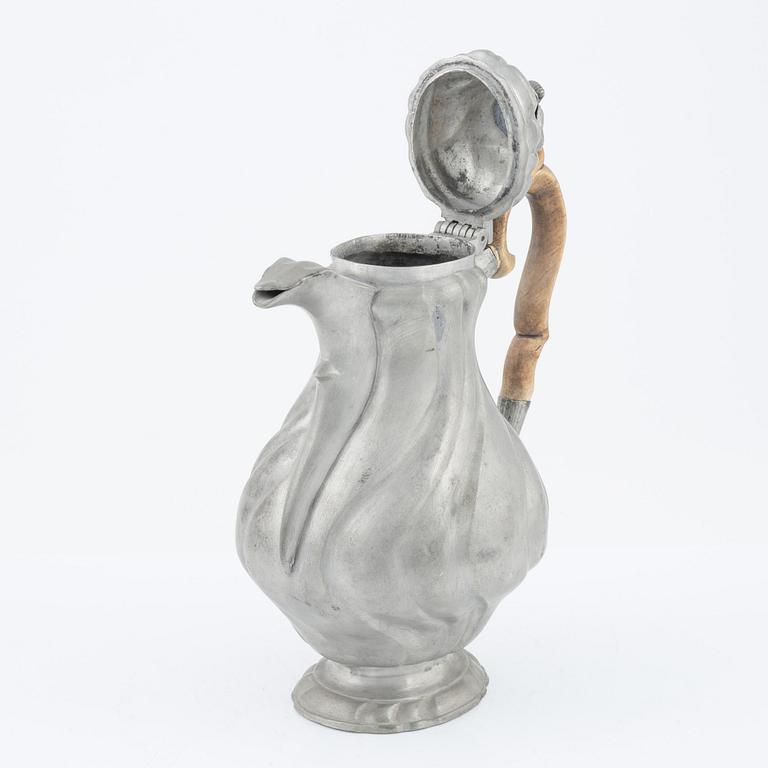 Kaffekanna, tenn, Christopher Ringeltaube, Västervik 1776, Rokoko.