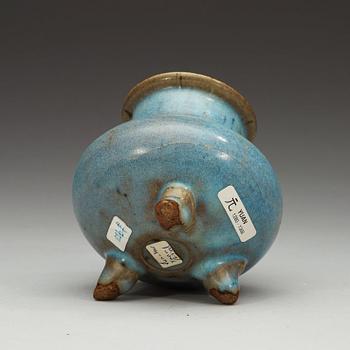 A Jun glazed tripod censer, Yuan dynasty (1279-1368).