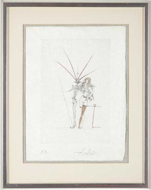 SALVADOR DALÍ, hand coloured etching on Japon paper, signed in pencil and numbered EA, 1967.