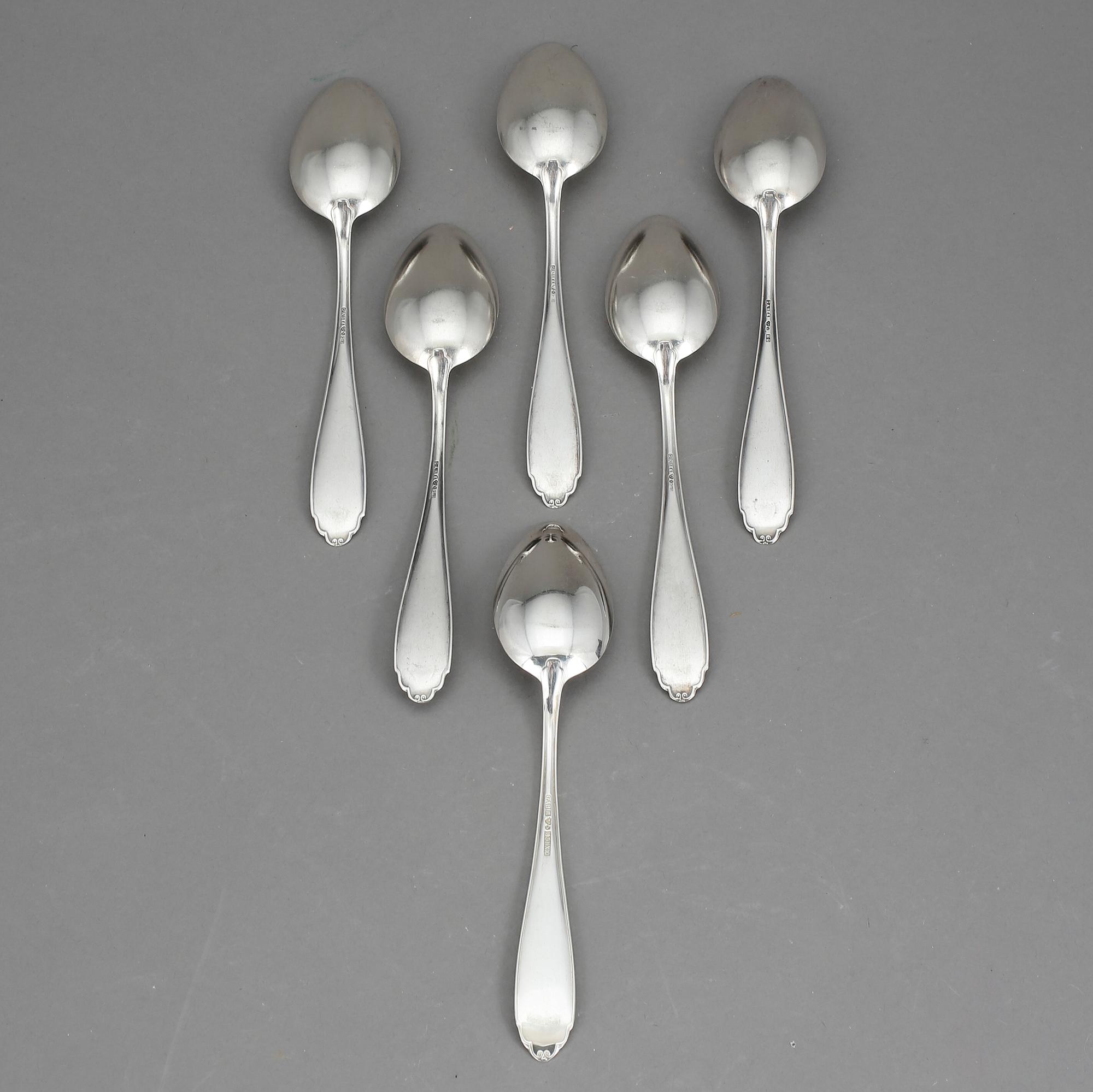 SKEDAR, 6 st, silver, modell "Vasa", GAB, Stockholm 1957-58. Vikt 177 g.