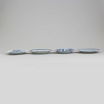 Four blue and white export porcelain plates, Qing dynasty, Qianlong (1736-95).