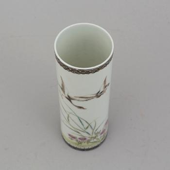 A Chinese famille rose brush pot, mid 20th century.