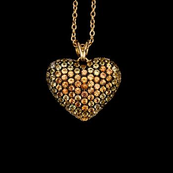 HÄNGE MED KEDJA, 18K guld, diamanter tot ca 0.10 ct, gula safirer tot ca tot ca 1.45 ct.