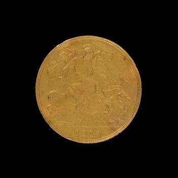 GULDMYNT, half sovereign, George V, 1918. Vikt ca 4 gram.