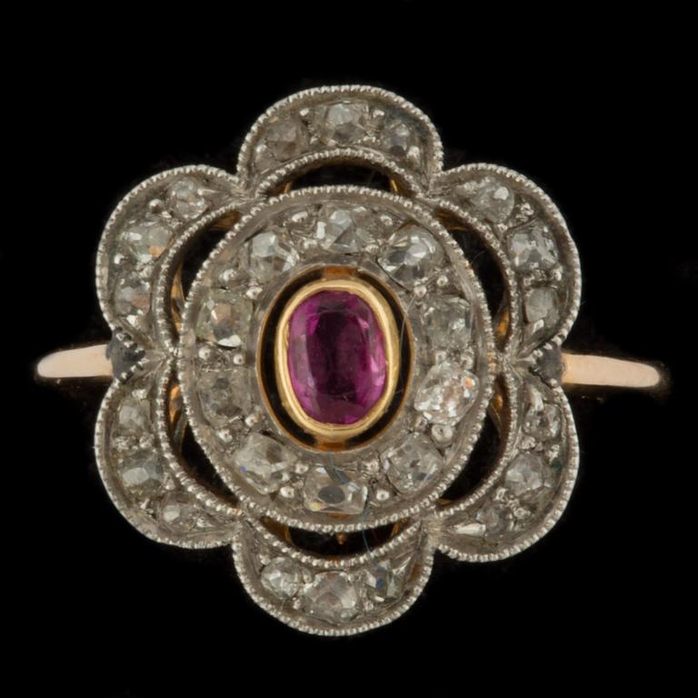 A ruby and rose-cut diamond ring. Made in Stockholm 1933.