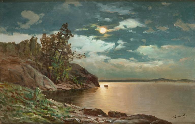 Mikael Stanowsky, Seashore landscape in moonlight.