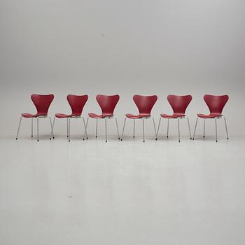 ARNE JACOBSEN, stolar, "Sjuan", 6 stycken, Fritz Hansen, 1900/2000-tal.