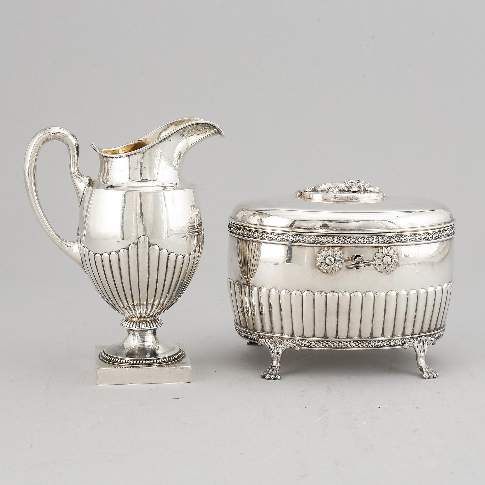 CF Carlman, sockerskrin och gräddkanna, silver, Stockholm, 1899-1901.