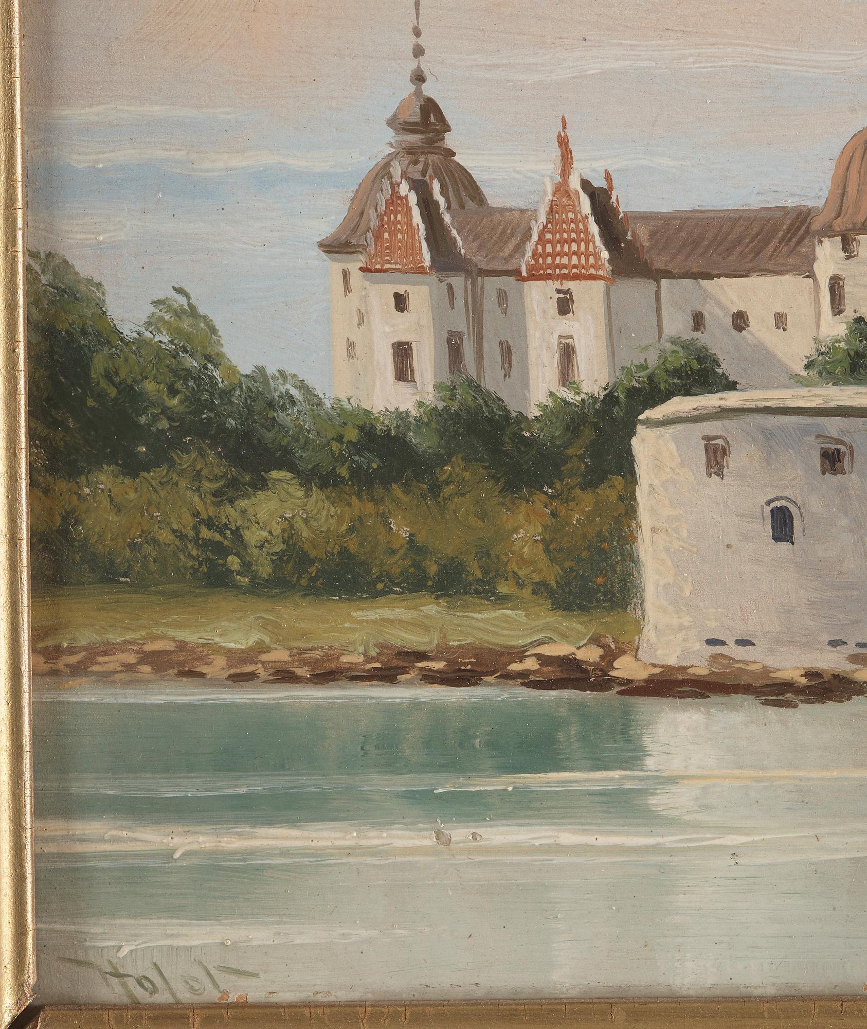 Unknown artist, oil on paper, unclear signature.