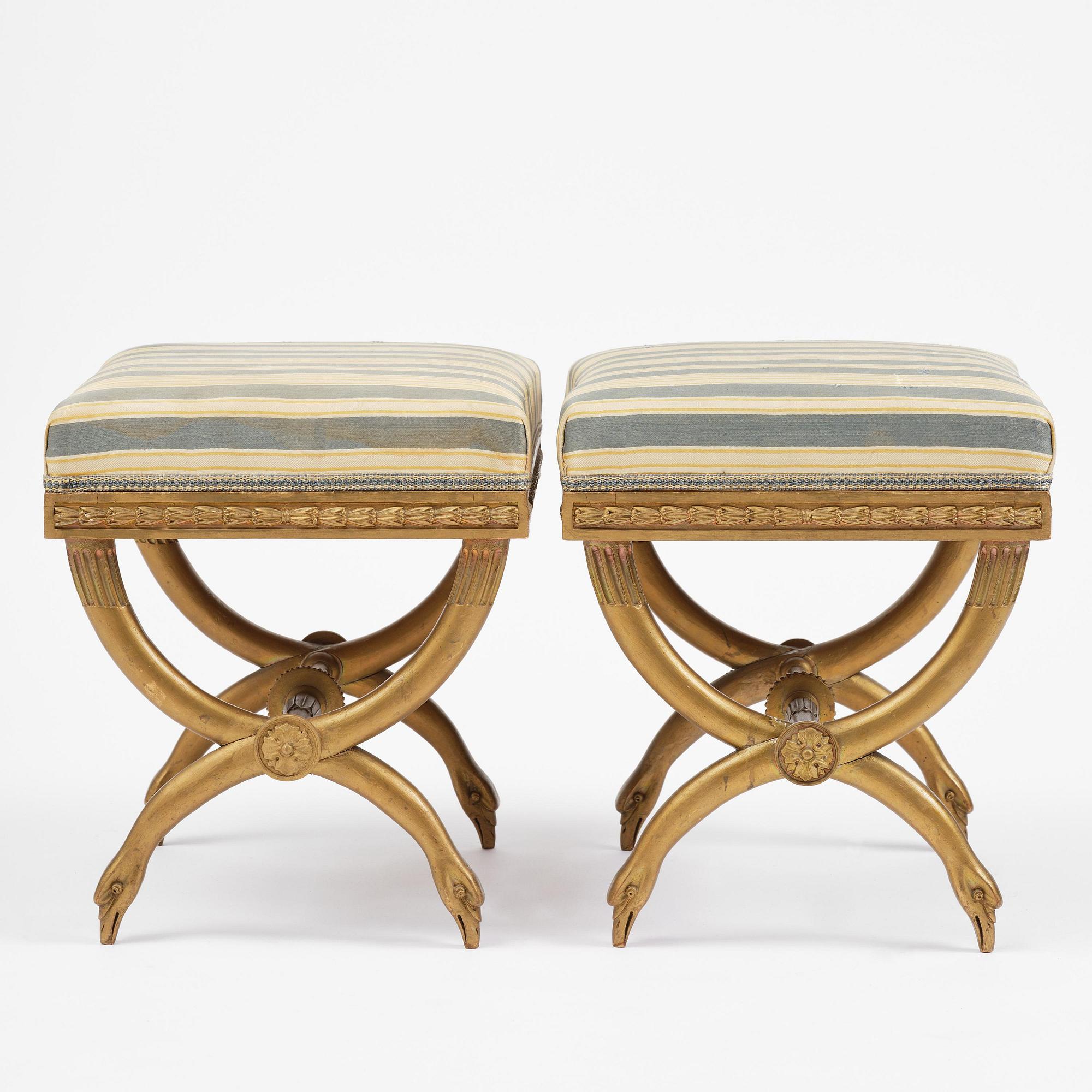 A pair of late Gustavian stools attributed to E. Ståhl (master in Stockholm 1794-1820).