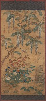 A painting of a flowering garden, Qing dynasty, presumably 19th century.