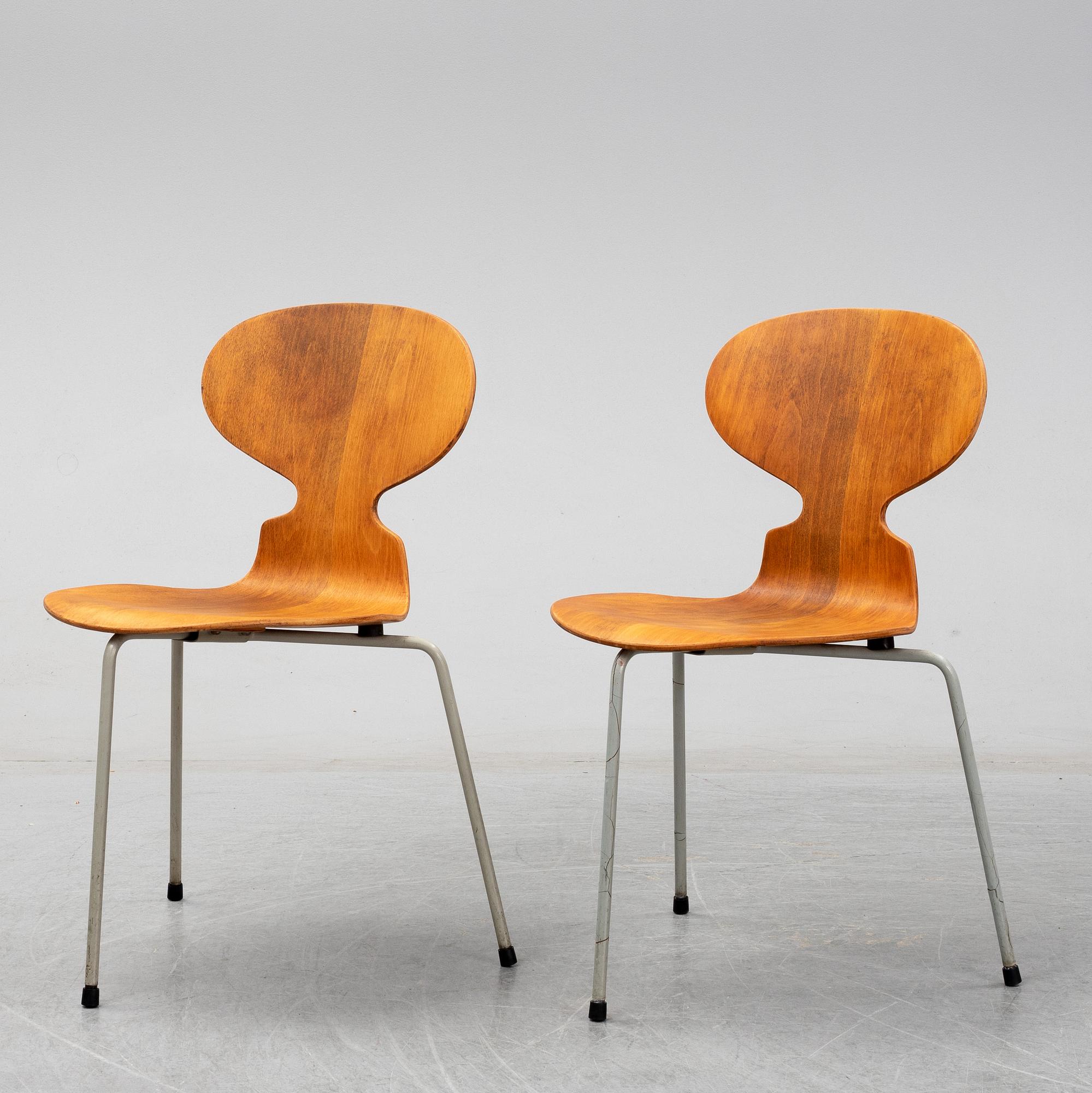 ARNE JACOBSEN, six 'Ant' chairs, Friz Hansen, Denmark, 1950's.