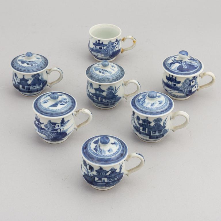 Seven blue and white porcelain cream cups, CHina, Qing dynasty, 19th century.