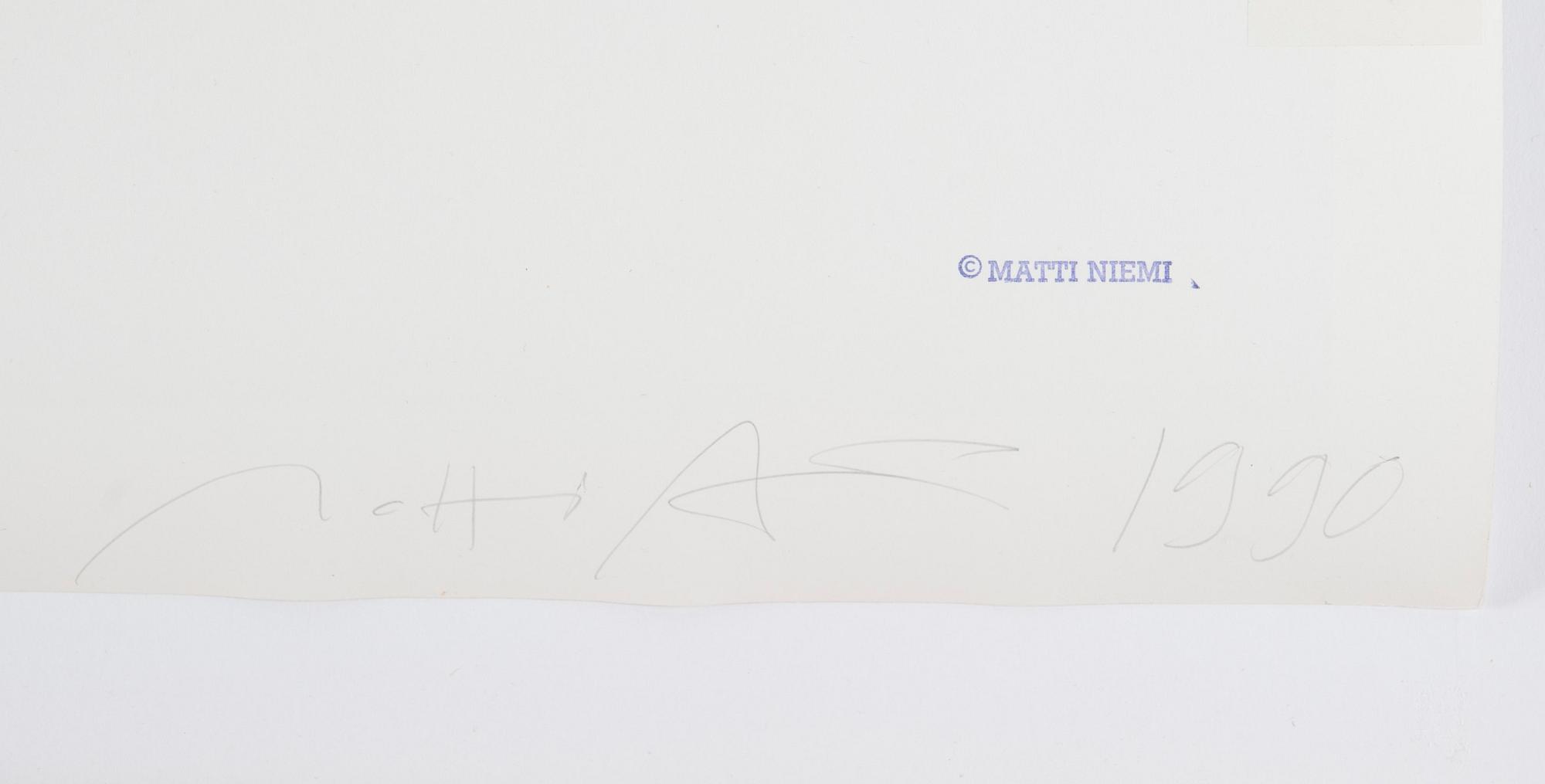 MATTI NIEMI,  fotografi, silvergelatin, signerad och stämplad a tergo, kopierad av konstnären 1990.