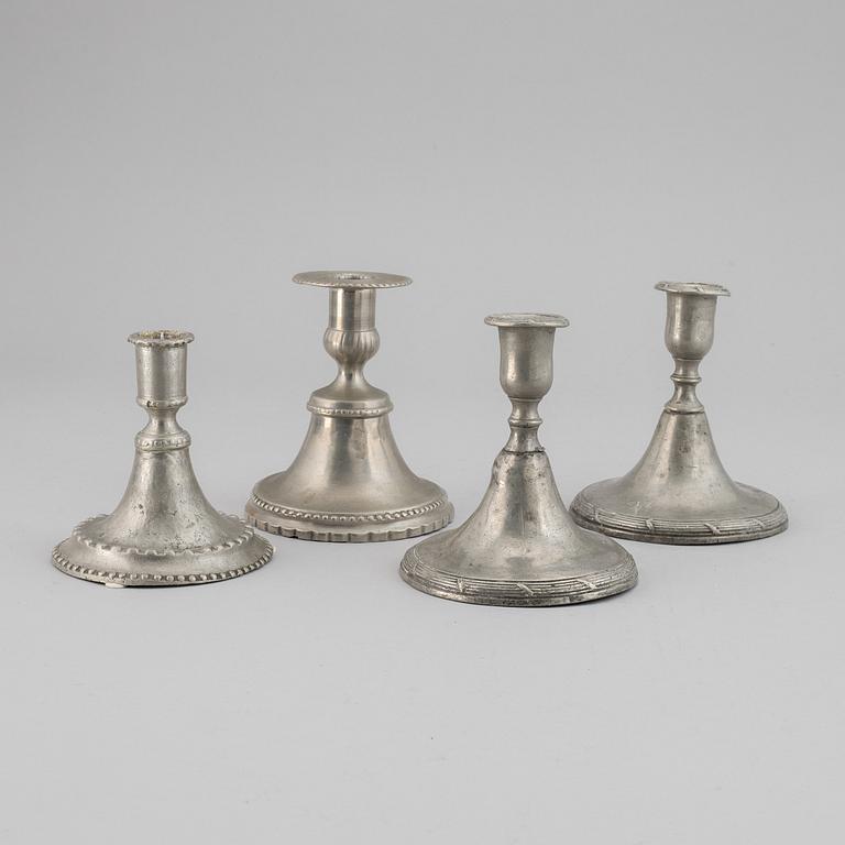Four gustavian pewter candlestick, late 18th / early 19th century.