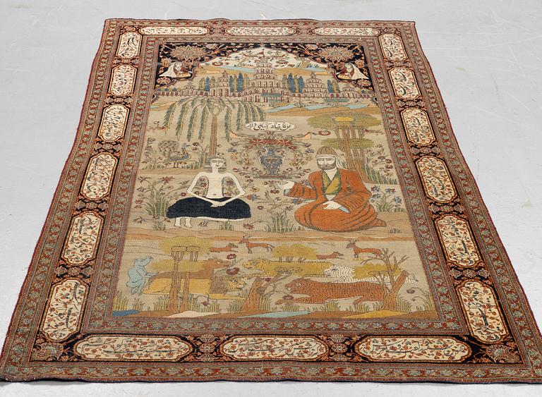 An antique Kashan so-called Motachem, signed, ca 226 x 137 cm.